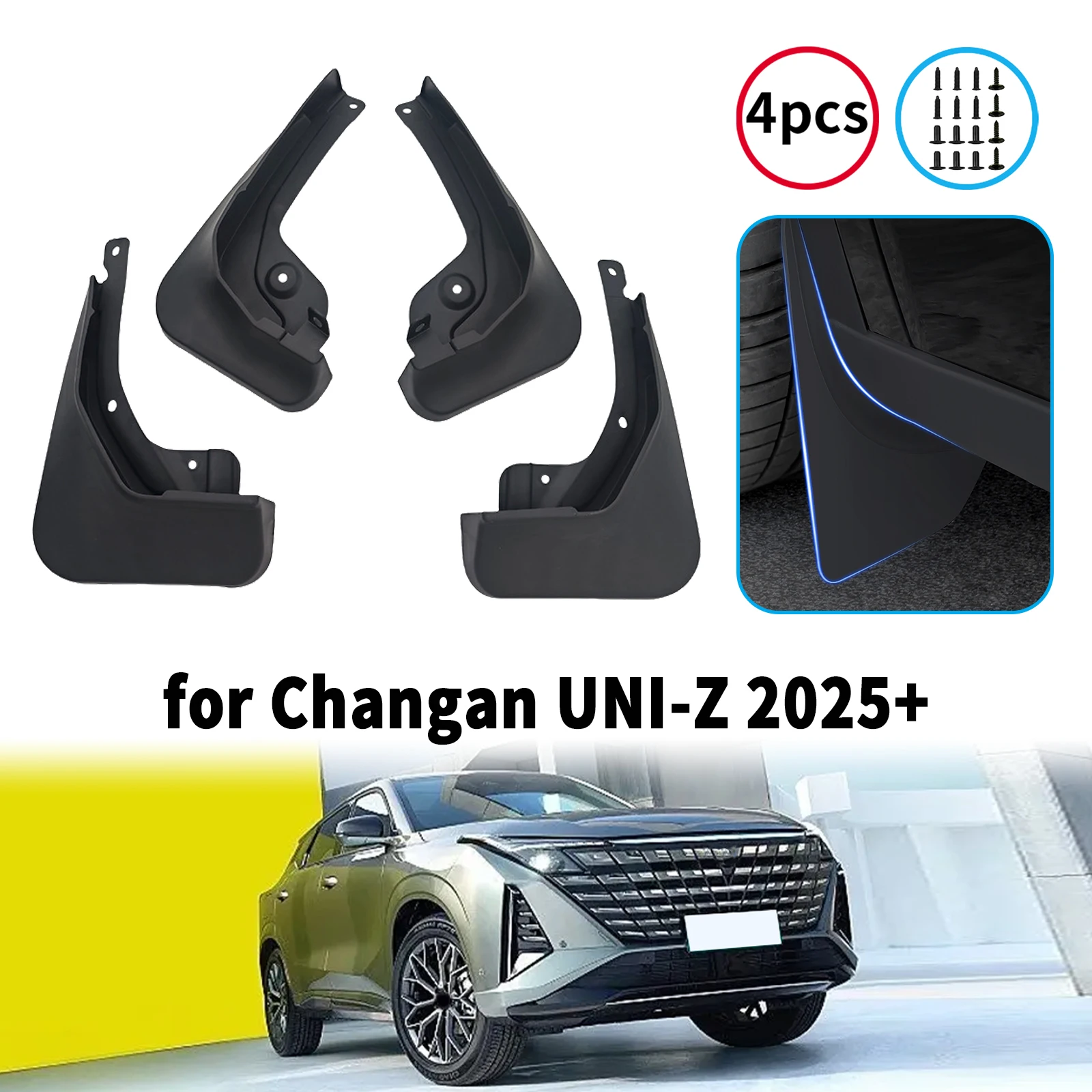 MudFlaps Accessories for Changan UNI-Z 2025 2026 Car Mudguards Mud Flaps Splash Guards Front Rear Wheels Fender