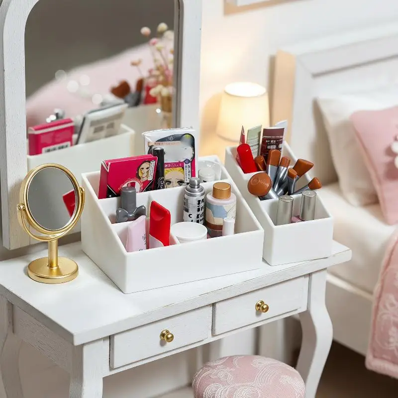 Miniature Plastic Divided Makeup Storage Box Ornament 1/12 Dollhouse Scene Decor Model Toy Mini Layout Photo Shooting Props