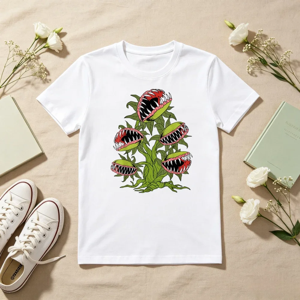 Cute Carnivorous Plants Fly Trap Monster Graphic Printed Plant Lover T-Shirt Casual Fashion Loose Summer Short Sleeve T Shirt