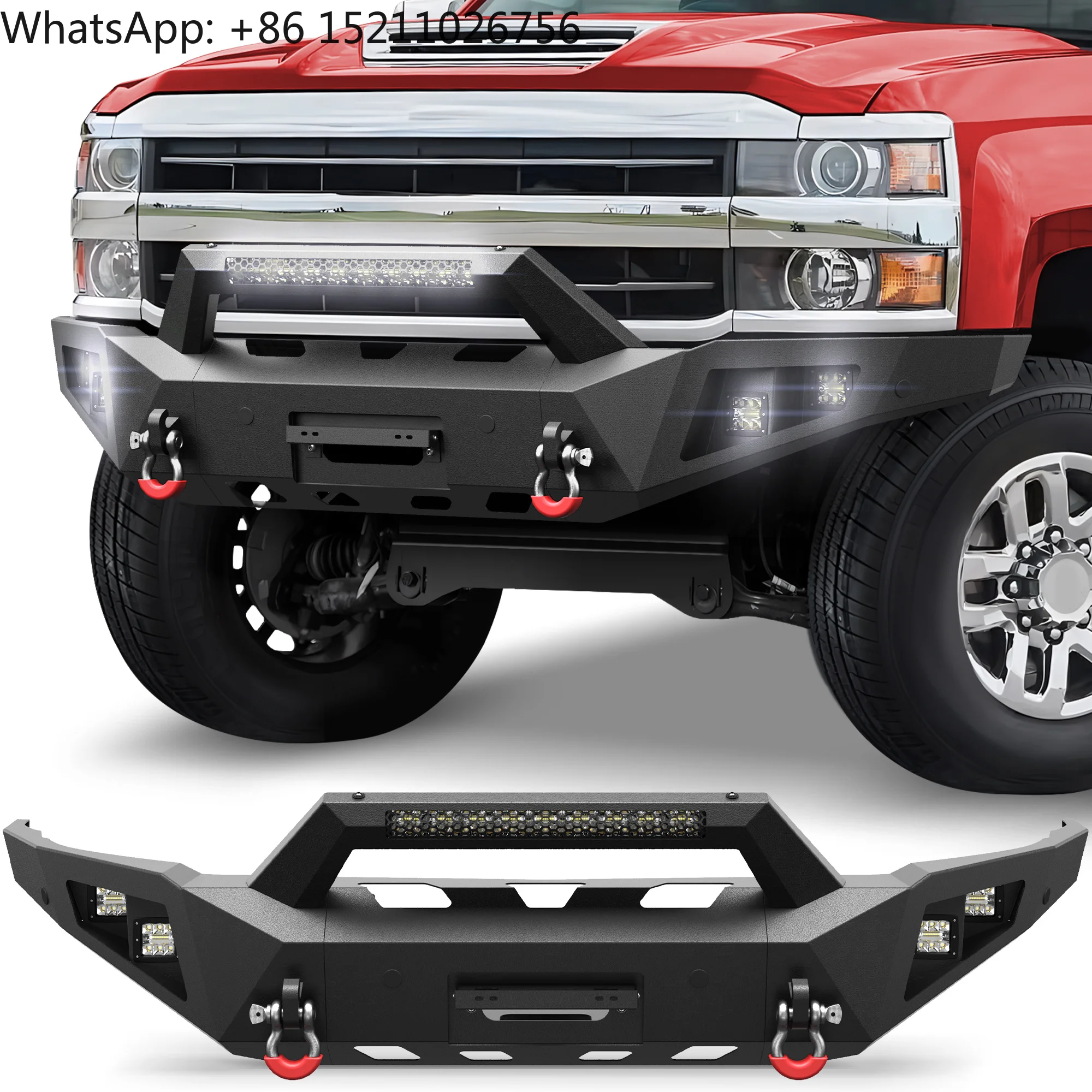 For High Quality Front Bumper Compatible with 2015-2019 Silverado 2500/3500HD with Winch Plate, Light bar and D-Rings