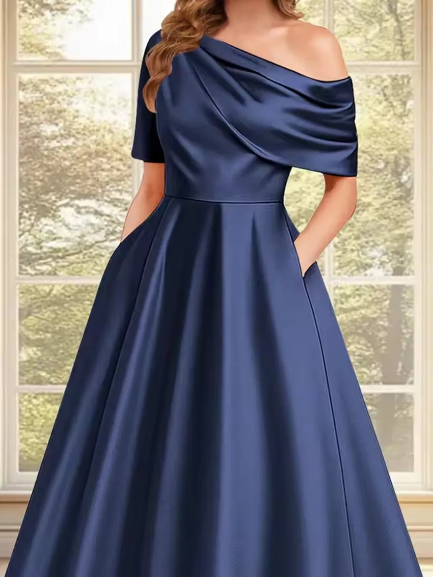 Satin A-line Tea Length  Formal Evening Dress One Shoulder Party Prom Gowns Elegant Mother of the Bride Groom Dress Customized