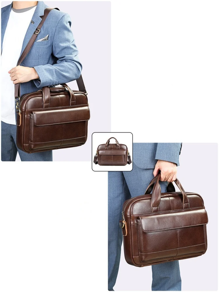 2025 Genuine Leather Briefcases Hard For Men Handbags Laptop Briefcase Bags 15.6 Inch Office Bussiness Computer Bag