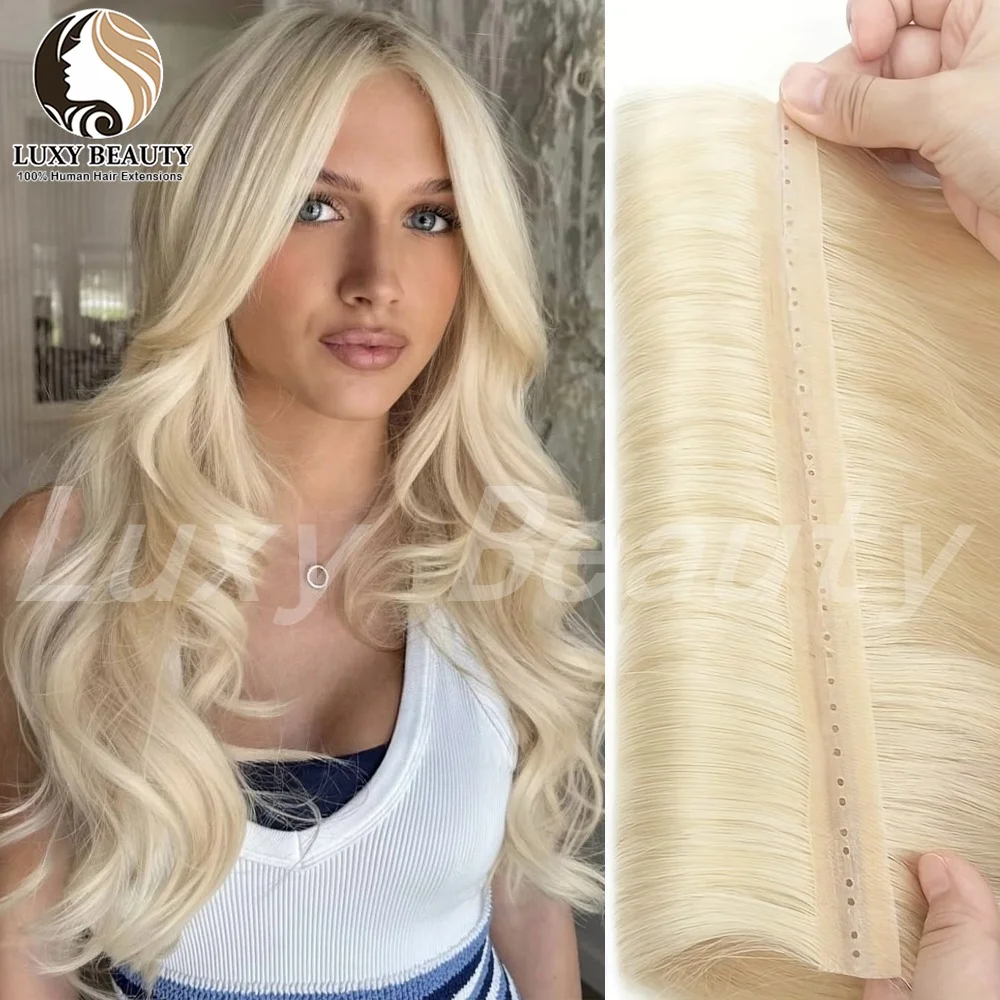 Natural Blonde Twin Tab Butterfly Weft Human Hair Extensions Straight Hole Weft Hair Natural Black Brown Hole Weft Extensions