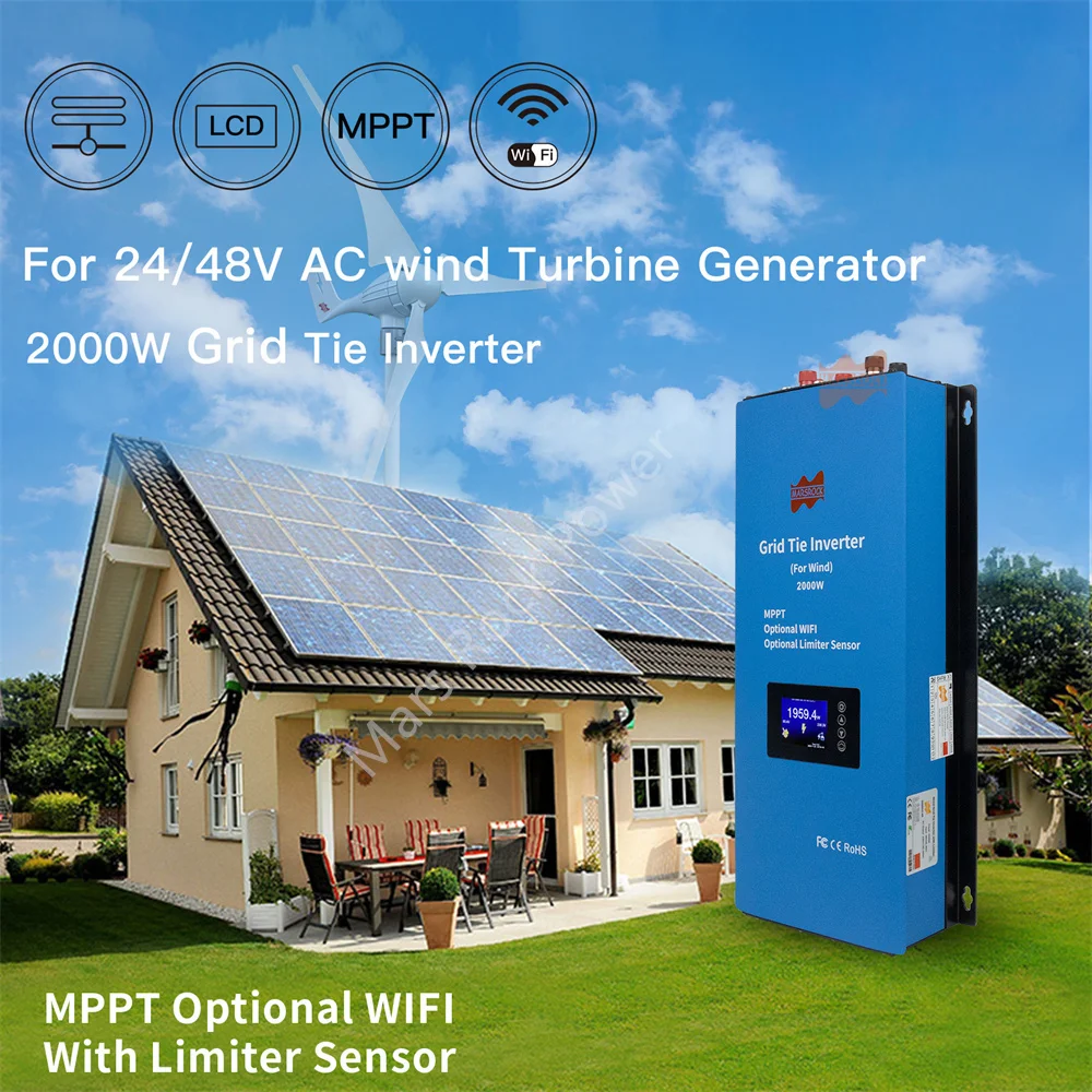 2000W Wind MPPT Limiter Inverter With Smart WiFi Grid-Tie Inverter DC48V to AC230V Limiter Function for Wind Generator