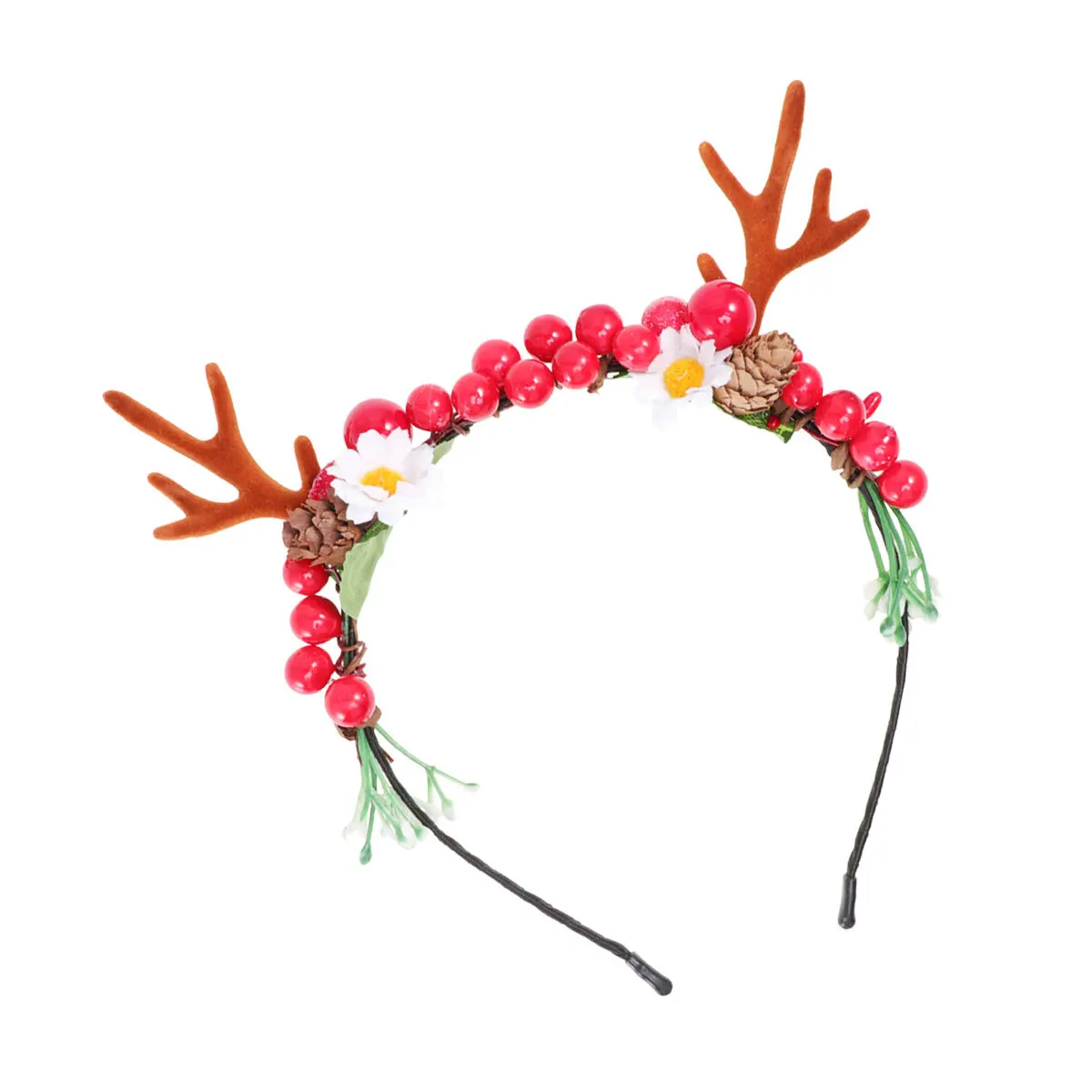 

Christmas Reindeer Antler Headband Artificial Flowers Resin Durable Comfortable Party Costume Women Accessory