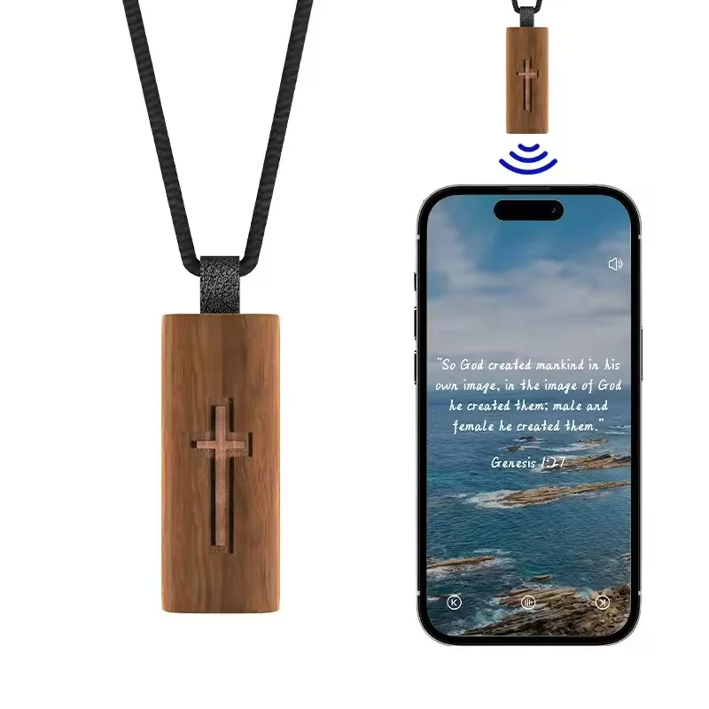 

NFC Wooden Cross Necklace Pendant Bible Recitation NFC Phone Touch Sensing Jump Link