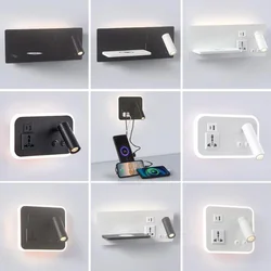 Lampade da parete a LED ricarica Wireless per telefono cellulare con porta USB letto da comodino nordico luci per camera da letto ruotabili con luce di lettura dell'interruttore