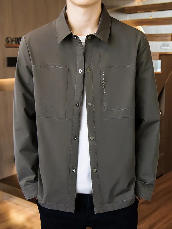

Новая модная молодежная мужская куртка: повседневная, с длинными рукавами, из полиэстера, на пуговицах, с воротником, ветрозащитная, для весны и осени