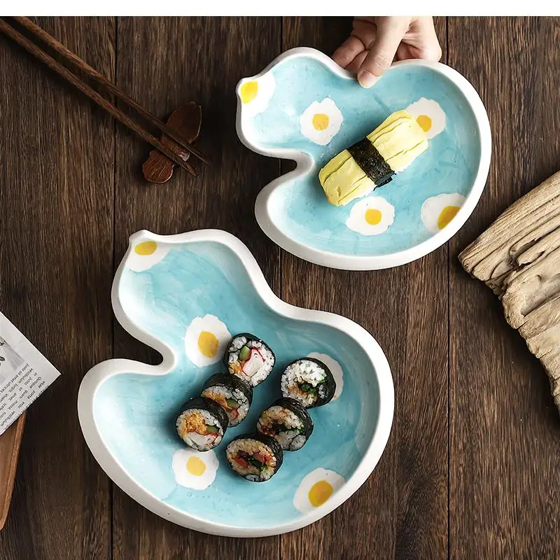 7-9 Inch Dinner Plate Set Ceramic Hand-painted Irregular Gourd Shape Tableware Sushi Dishes Kitchen