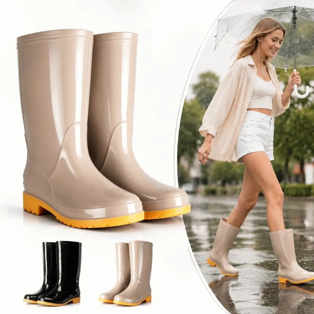 Non-slip Women's Long Rain Boots High-Top Waterproof Garden Rain Shoes Durable Lightweight Water Shoes For Outdoors,Kitchen,Work view 2