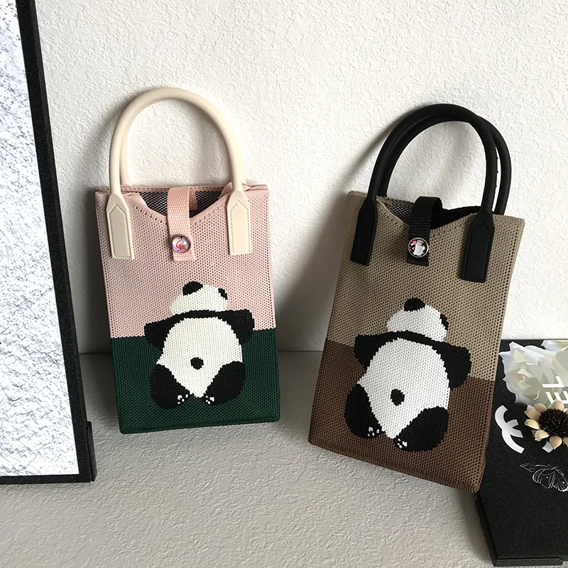 Panda Shoulder Cross Mobile Phone Bag, Knitted Bag Handbag