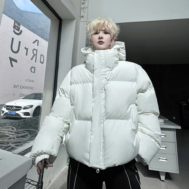 IEFB Winter Men's Padded Coats Hooded Solid Color Single Breasted Thickened Casual Drawstring Loose Male Cotton Jackets 9C8631