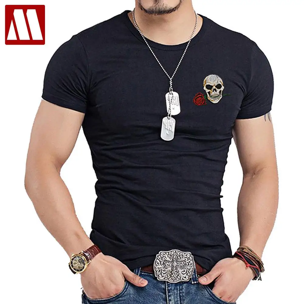 

Men's Funny Colorful Rose Skull T Shirt White Short Sleeve Embroidery T-shirt Fashion Brand Man's Cotton Tees Summer Tops XXXL
