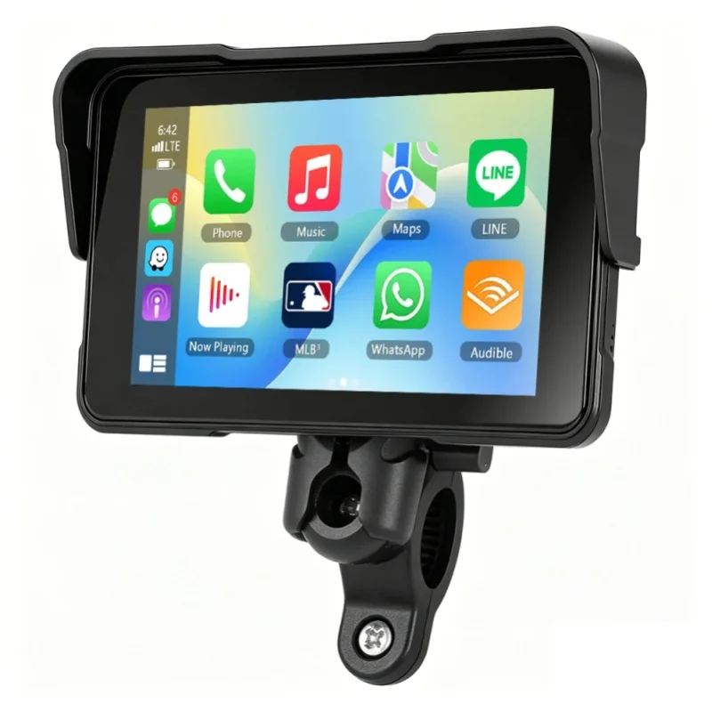Podofo Motorrad Kabelloses Carplay Android Auto 5'' Smart Screen Player IP68 Wasserdicht Reifendrucküberwachung Helligkeitseinstellung