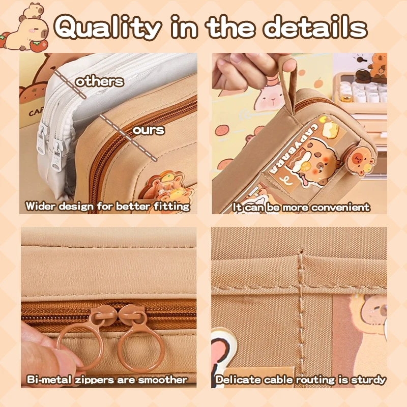 Coffret à crayons capybara 17/31 pièces, sac en toile de grande capacité à 5 couches, sac de rangement multifonctionnel, sac à cosmétiques Portable