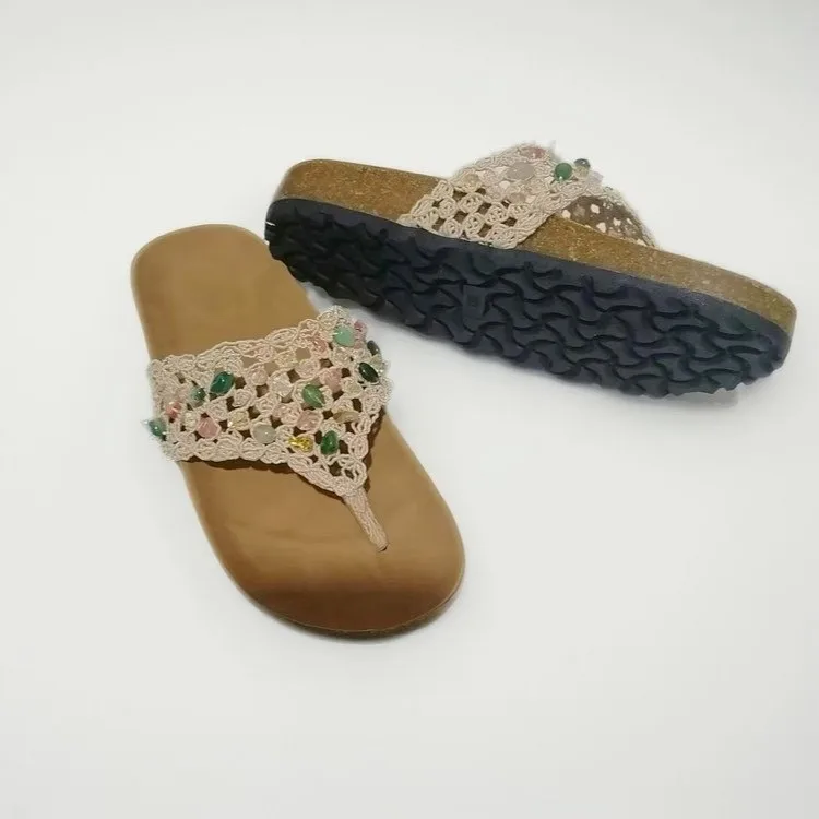 

Women Bohemian Crochet Beaded Flip Flops Summer Non-slip Thick Sole Platform Slippers Casual Beach Sandals for Women Ladies