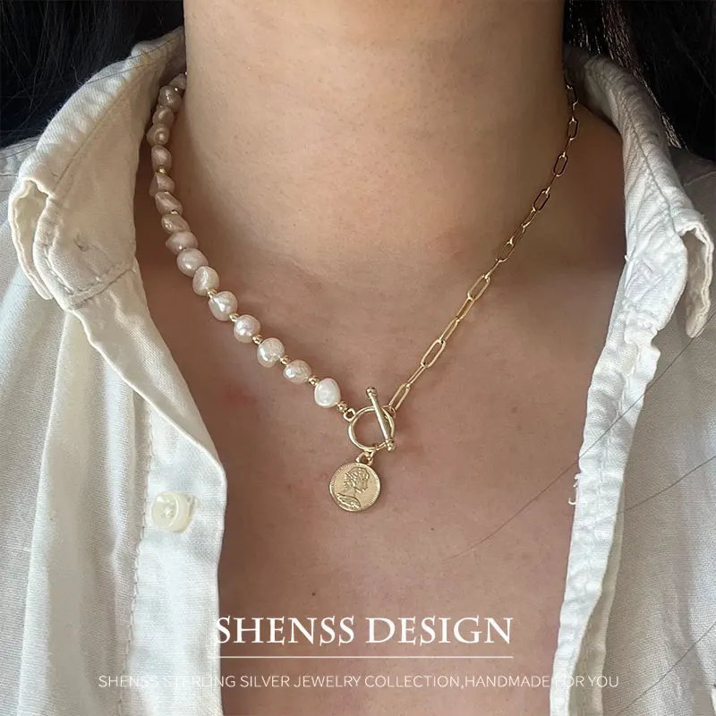 Temperament Design Natural 6-7mm Baroque Pearl Necklace Customized Jewelry for Women's