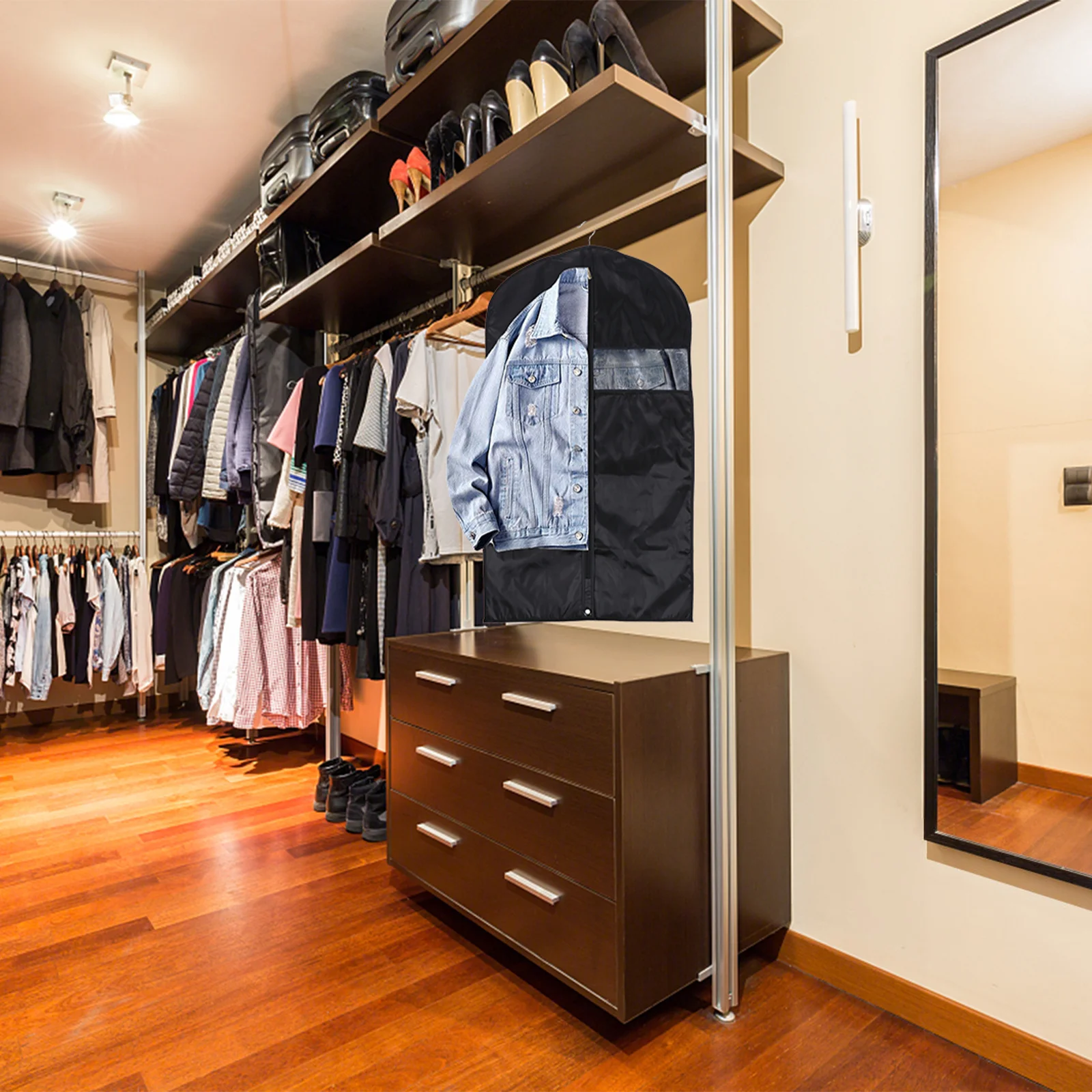 1 قطعة قماش أكسفورد المتضخم صندوق تخزين ملابس حقيبة قابل للغسل خفيفة الوزن الغبار تصميم سستة للسفر الاستخدام المنزلي المعلق