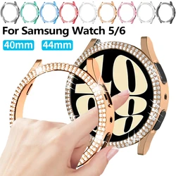 Double Diamond Watch 6 Case for Samsung Galaxy Watch 6 40mm 44mm Bling PC Hollow Frame Protective Bumper for Galaxy Accessories