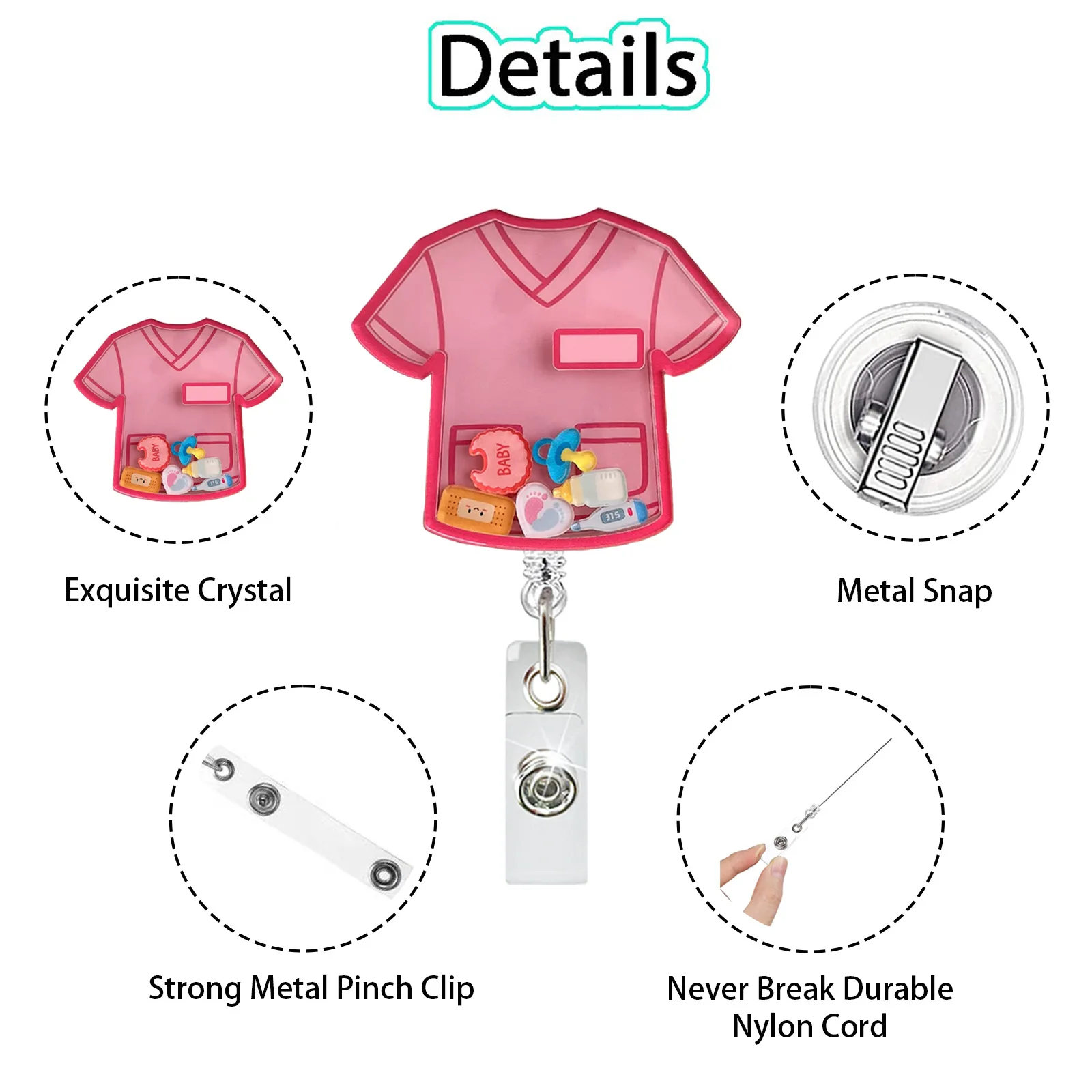Cute Nurse Scrub Retractable Badge Reel, Acrylic Medical ID Holder for Nurses Doctors Healthcare Workers