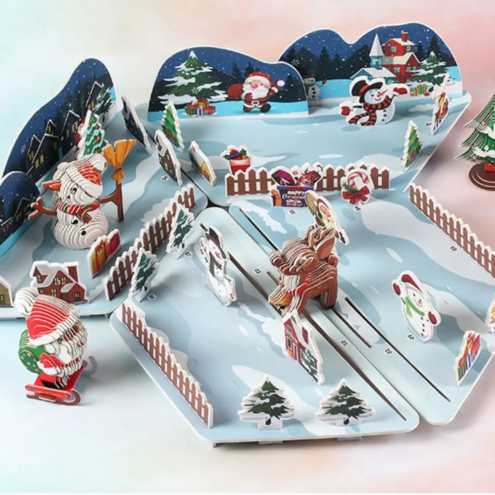 Modèle de puzzle en papier 3D du père Noël pour enfants, bonhomme de neige, wapiti de Noël, jouets de puzzle stéréo 3D