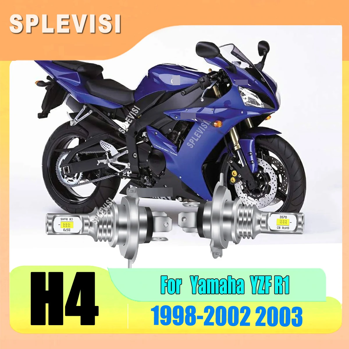 

12v 24v 70W/Pair LED H4 Headlight Bulbs CSP Chips 1:1 Size Halogen Upgrade For Yamaha YZF R1 1998 1999 2000 2001 2002 2003
