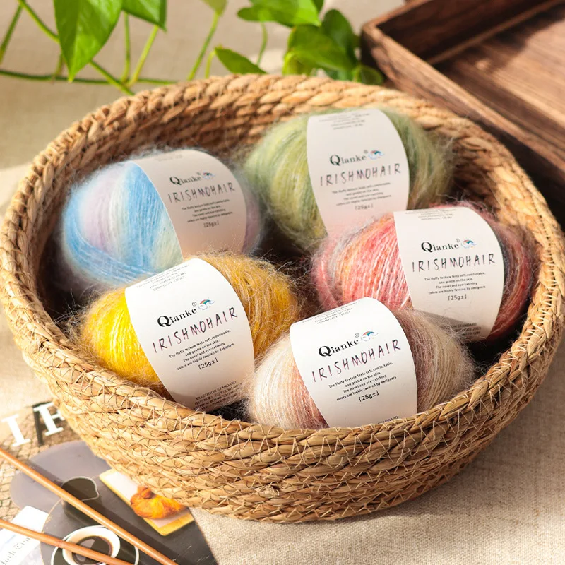 New 1PC 25g Gradient Segment Dyed Silk Mohair Yarn Hand Knitting Long Plush Yarn Knit Crochet DIY Sweater Scarf Hat Shawl thread