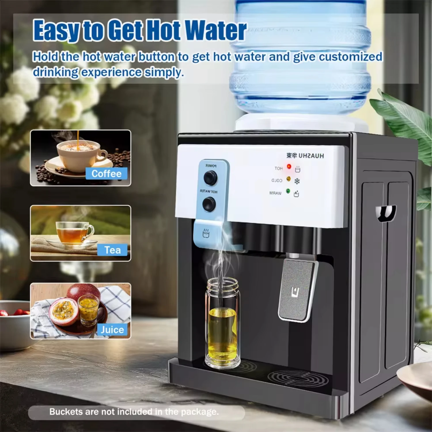 

New 5 Gallon Top Loading Water Cooler Dispenser Countertop Hot+Cold Drinking Machine