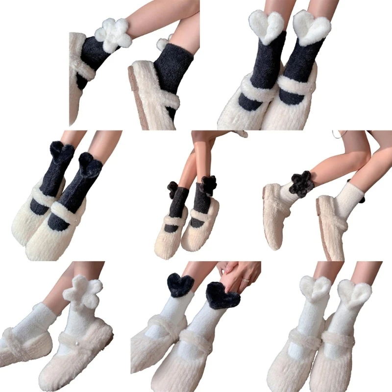 Women Lolitas Bootie Socks Fuzzy Ankle Socks Middle Tube Socks Sweet Socks