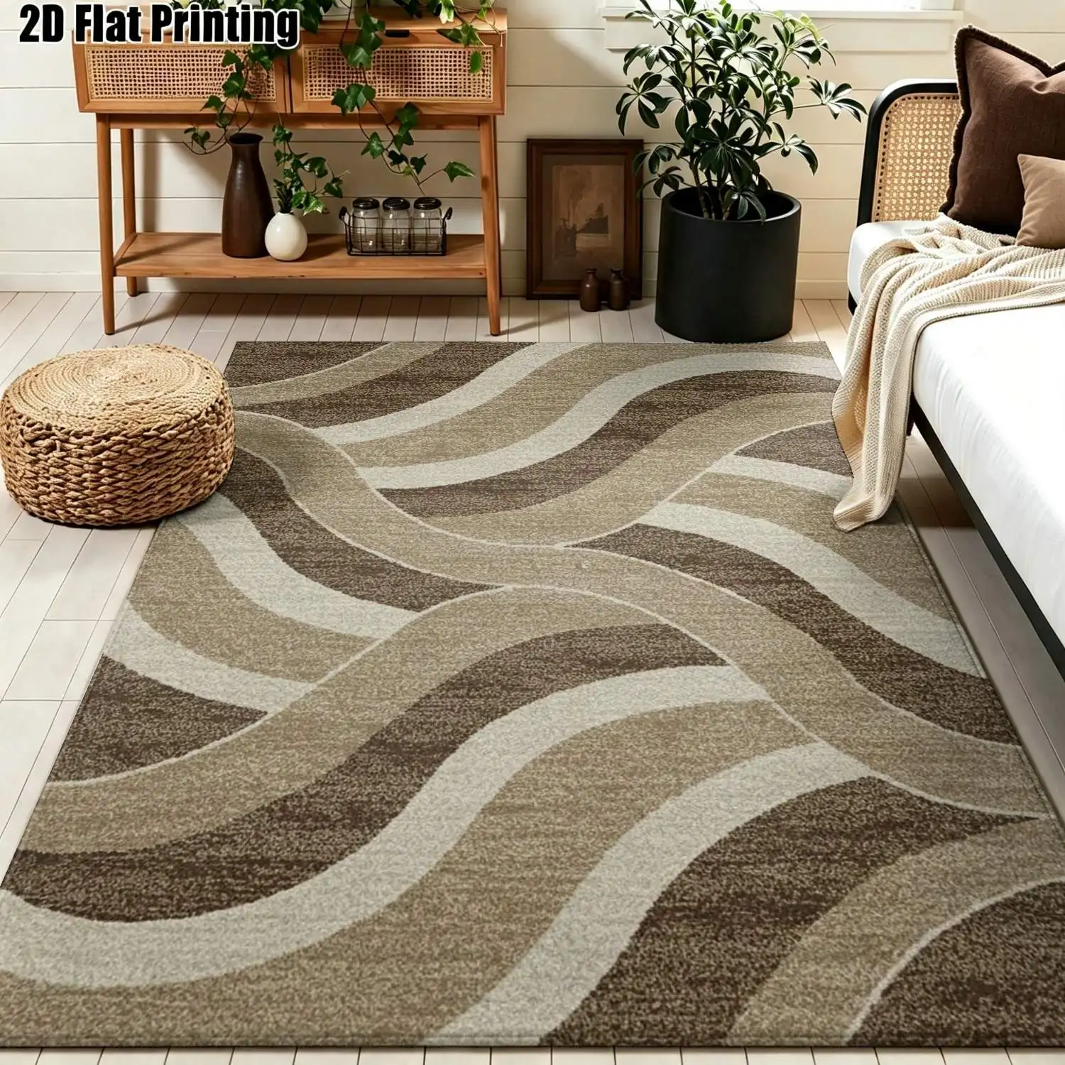 Nordic Wave Striped Area Rug Modern Minimalist Living Room Carpet Aesthetic Earthy Tone Coffee Table Lounge Floor Mat