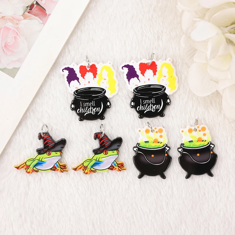 6Pcs Halloween Magic Frog Charms Acrylic Poison Jar Witch For Keychain Pendant Necklace Diy Making