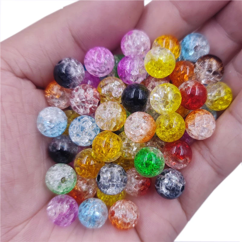 50Pcs/bag 8-16mm Splicing Color Crack Loose Round Beads Handing Craft Bracelet Necklace For Jewelry Making