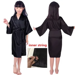 Girls Silky Satin Black Robes Children Pure Kimono Dressing Gown Bridal Lingerie Sleepwear for Wedding Spa Birthday Party