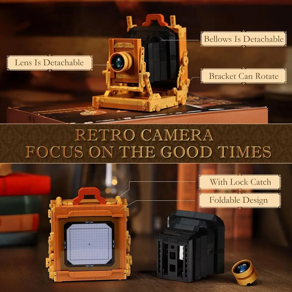 ชุดตัวต่อวินเทจ 1438 ชิ้น: กล้องถ่ายรูปย้อนยุค, โทรศัพท์, เครื่องเล่นแผ่นเสียงสำหรับบ้านและสำนักงาน, ของตกแต่งย้อนยุคยุค 80 สำหรับผู้ใหญ่