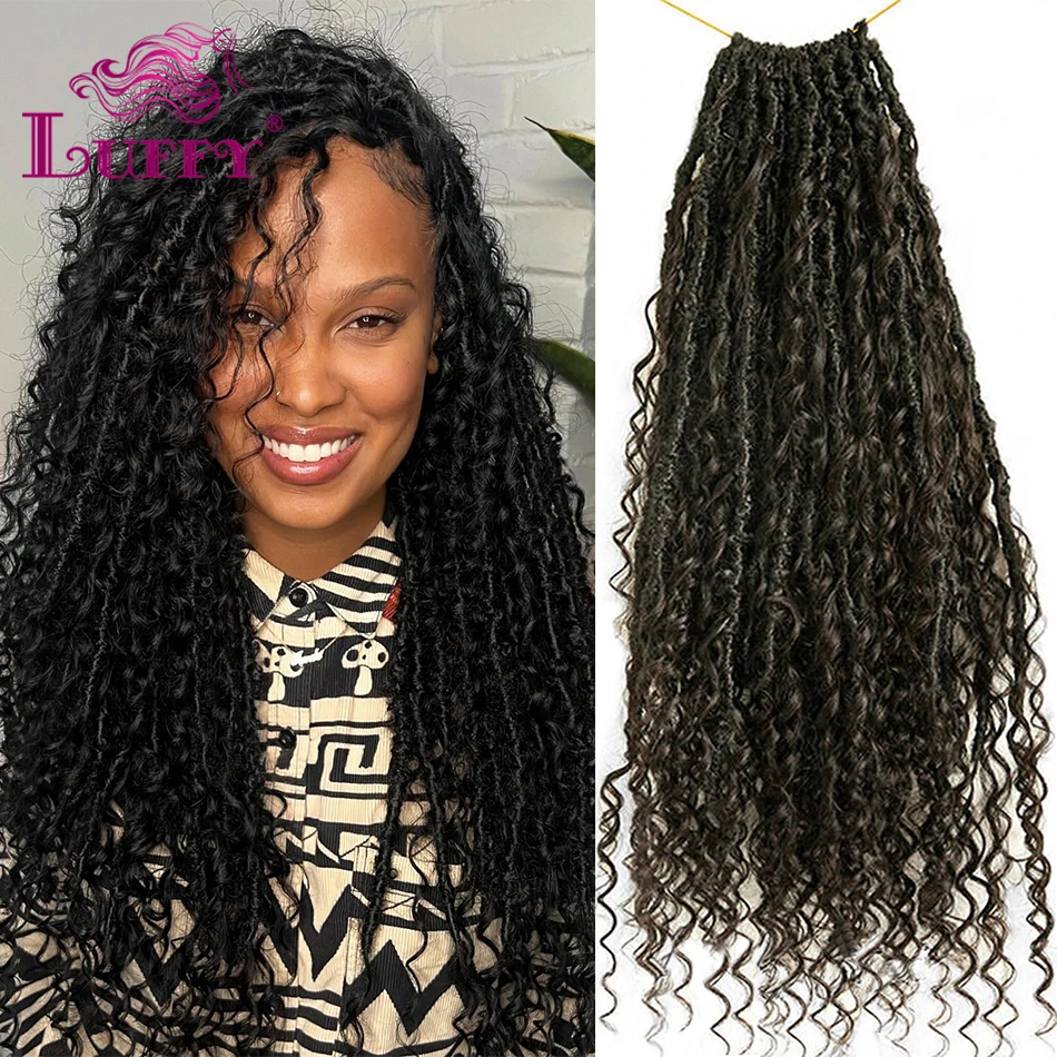 

Pre-looped Crochet Boho Locs With Human Hair Curls Crochet Boho Dreadlocks Curly Full Ends Hair Extensions 24-96Strands