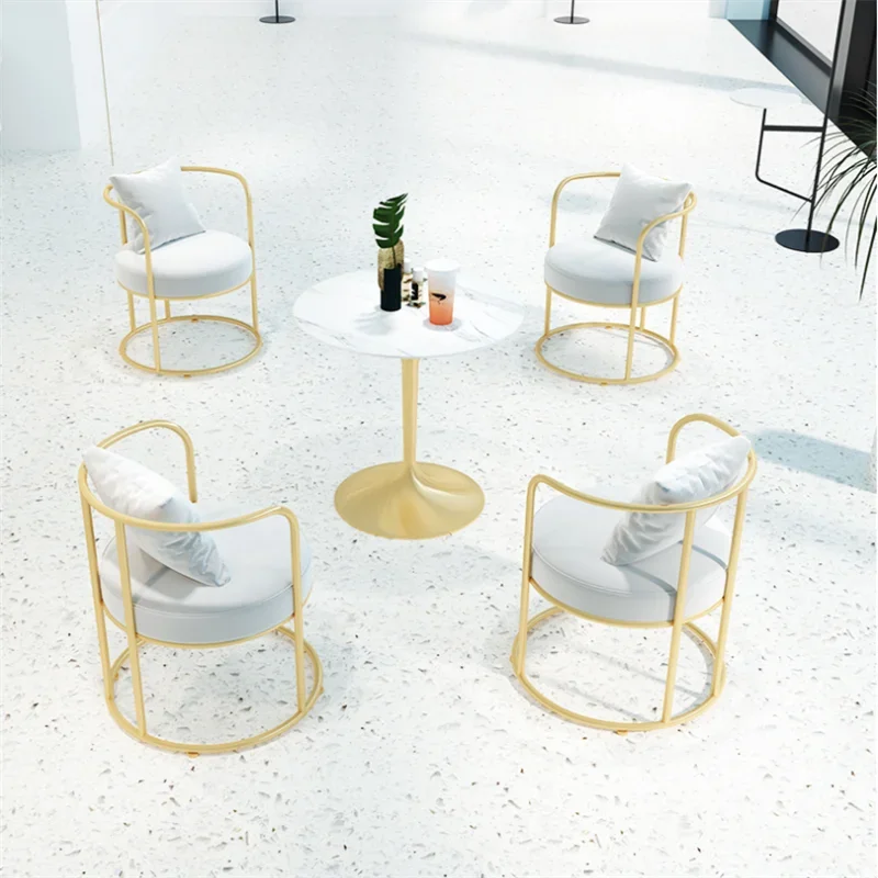 Nordic Light Luxury Simple Modern Milk Tea Shop Meeting Table and Chair Combination, Leisure Rest Area Round Table and Sofa