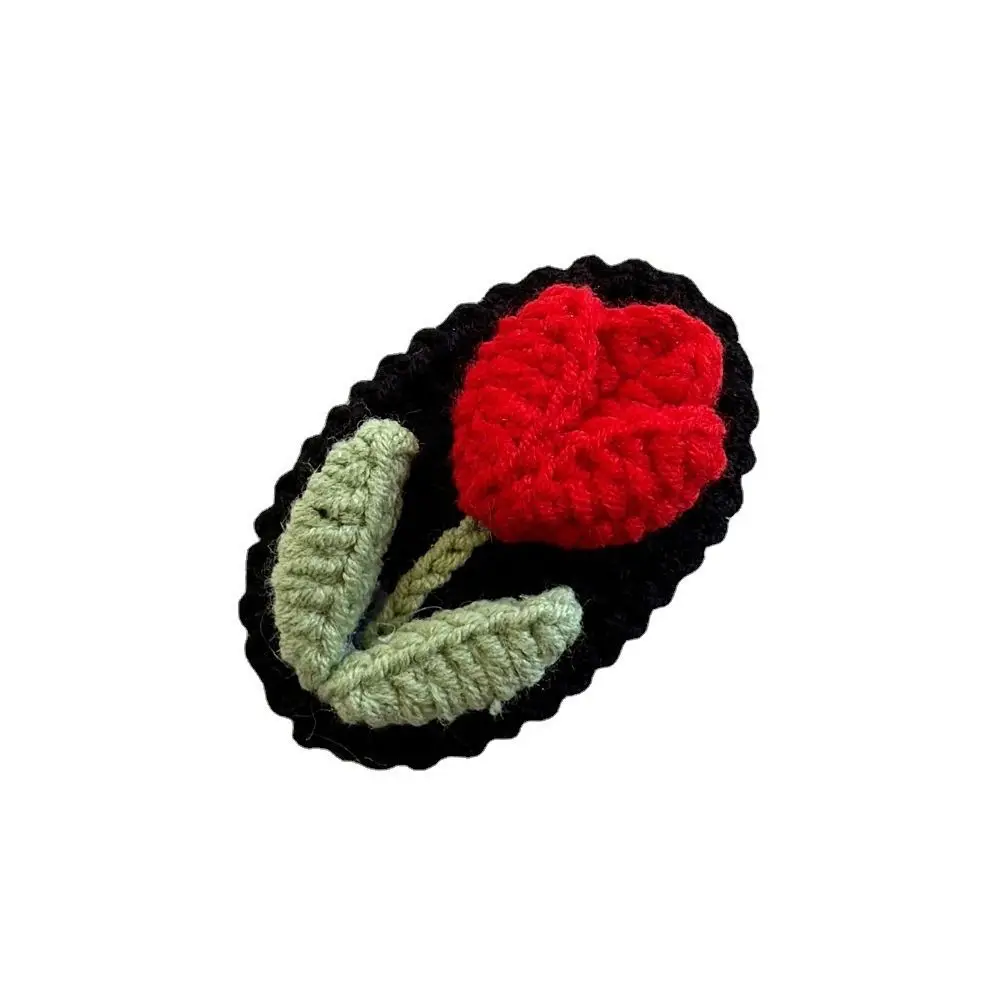 Wool Knitted Flower Barrettes BB Clip Hair Accessories Crochet Barrettes Costume Headwear Side Barrettes Embroidery Hairpin