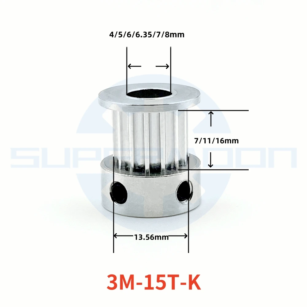 HTD 3M 15 Teeth Timing Synchronous Pulley Bore 4/5/6/6.35/7/8mm Alloy Pulley For Belt Width 6/10/15mm K-Type 3M Drive Pulley