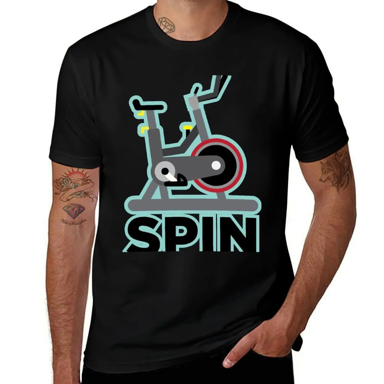 Spin Bike T-Shirt blue archive summer clothes plus size tops graphic t shirts mens t shirt