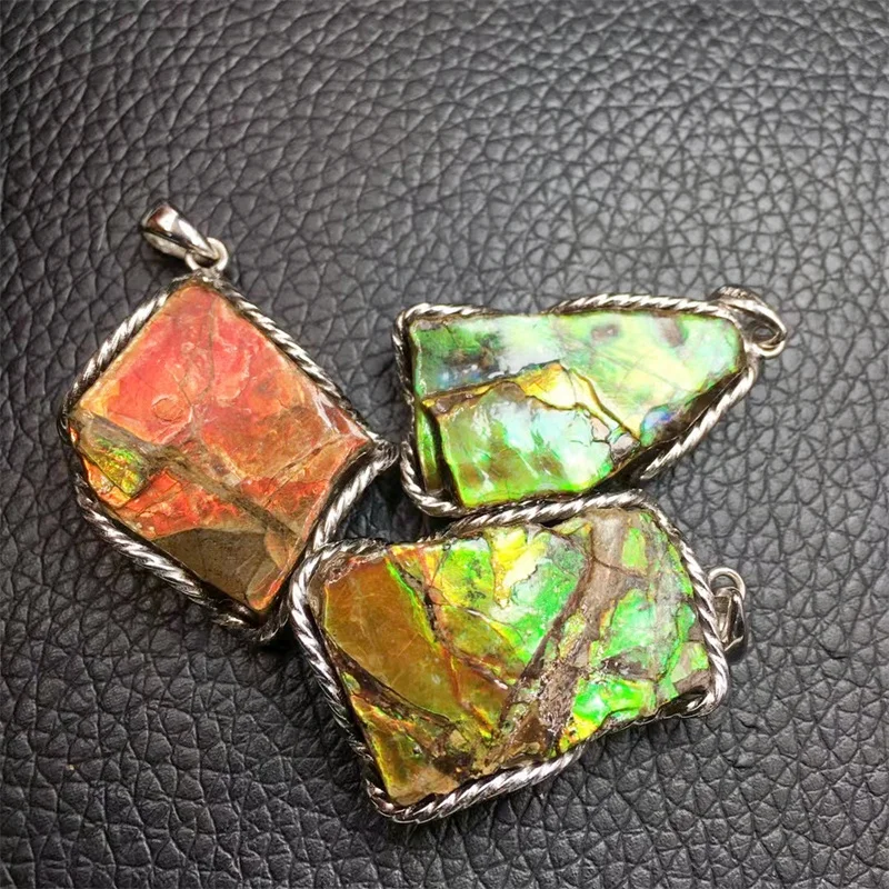 

S925 Natural Raw Ammolite Pendant Lucky Gift Reiki Crystal For Jewelry Making Diy Charms Necklace Accessory