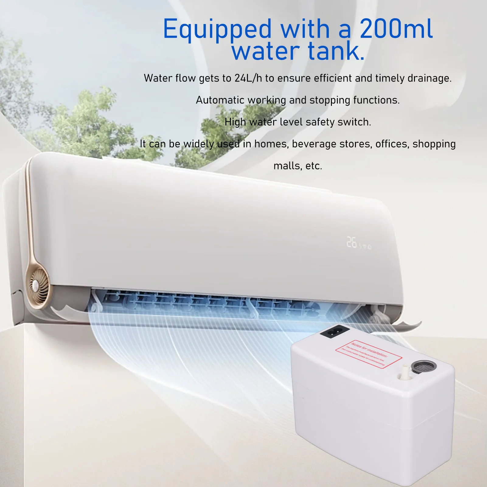 Condensate Pump 24L/h Air Conditioner Automatic Drain Pump AC with 200mL Water Storage Box