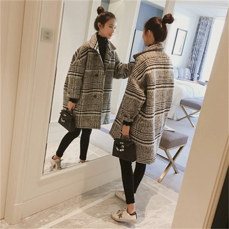 

Houndstooth Woolen Coat Women's Mid-length Autumn and Winter Wear 2022 New Korean Fan Thickened Top Popular Women's Woolen Coat