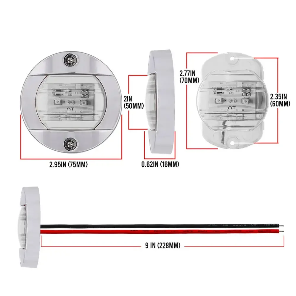 Lâmpada redonda LED cauda para barco marinho, popa, popa luz, azul, branco frio, iate acessório, DC 12V, 4pcs