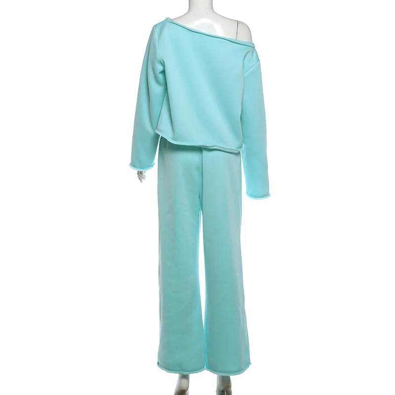 JENYAGE Damen 2-teiliges Set, schulterfreies Langarm-Sweatshirt, weich und gemütlich, Jogginghose mit elastischem Bund, lockere Passform, lässiges Loungewear-Set – Detail 8