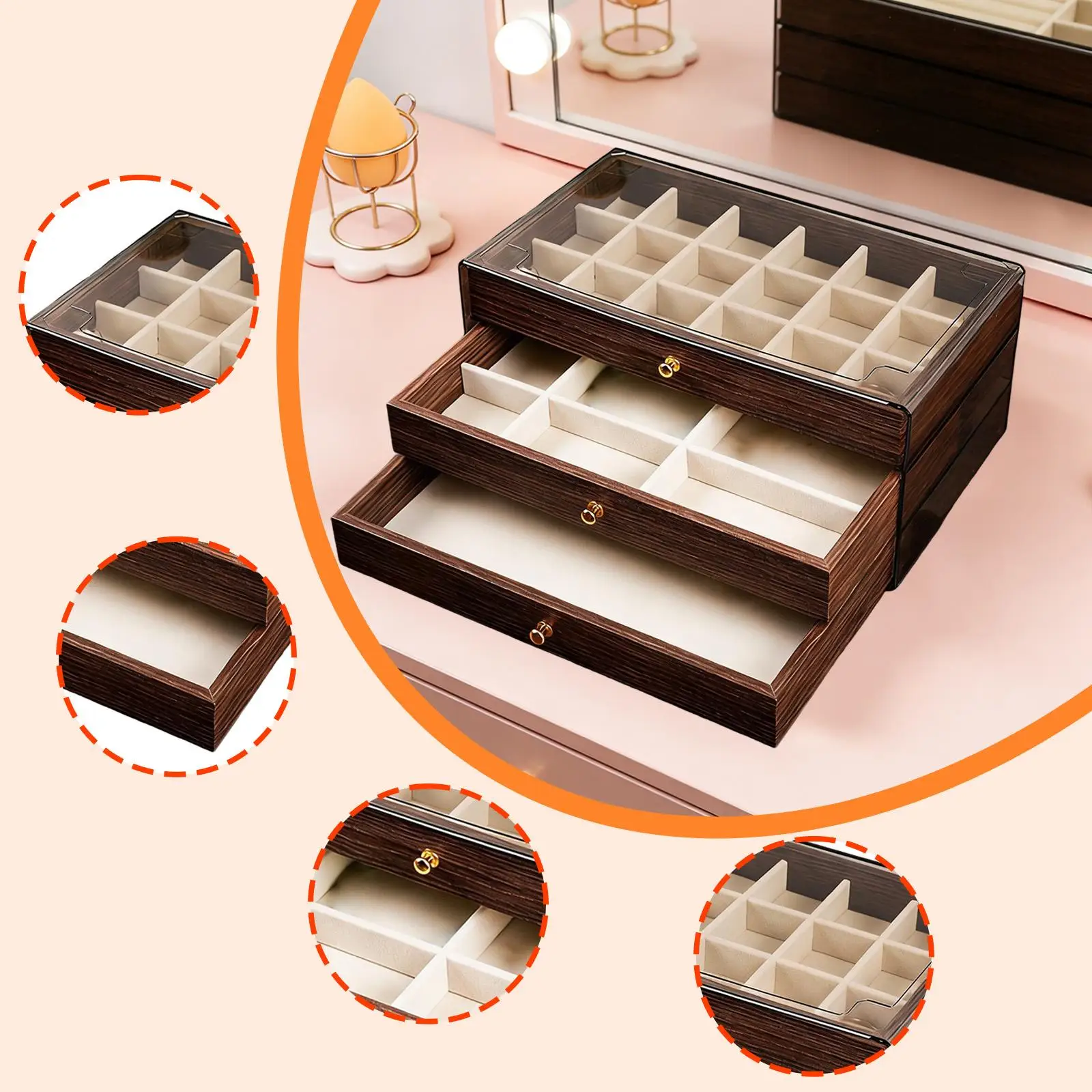 Elegant Multifunction Jewelry Organizer Display Box with Soft Velvet Lining for Women Rings Necklace Earring Storage