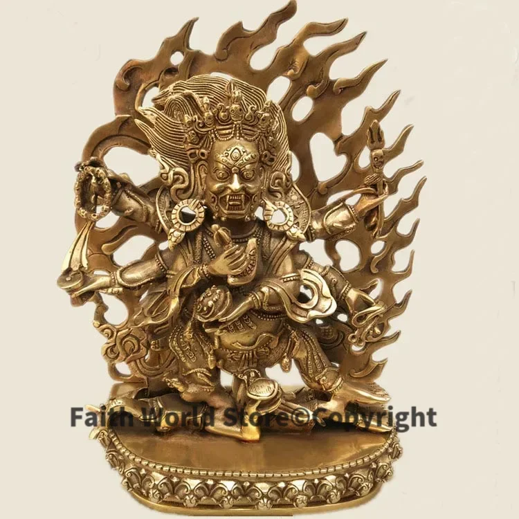 GRANDE #   Talismán de protección eficaz greco-budista, budismo tibetano chapado en oro, estatua de latón de Buda Mahaka La de seis brazos