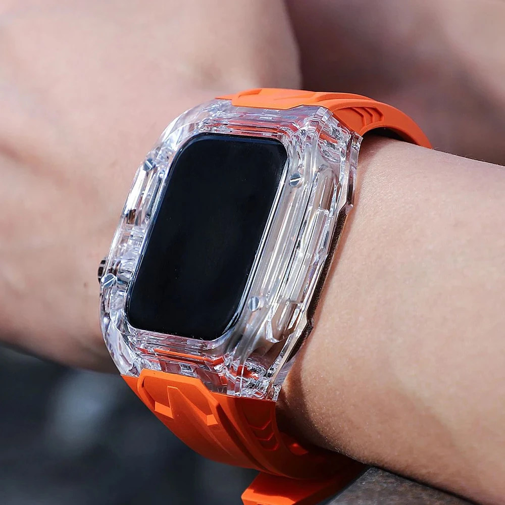 Mod Kit Transparent Protective Case+TPU Strap For Apple Watch Ultra3 49mm 44 45 46mm Band for iWatch Series 11 109876 Refit Mod