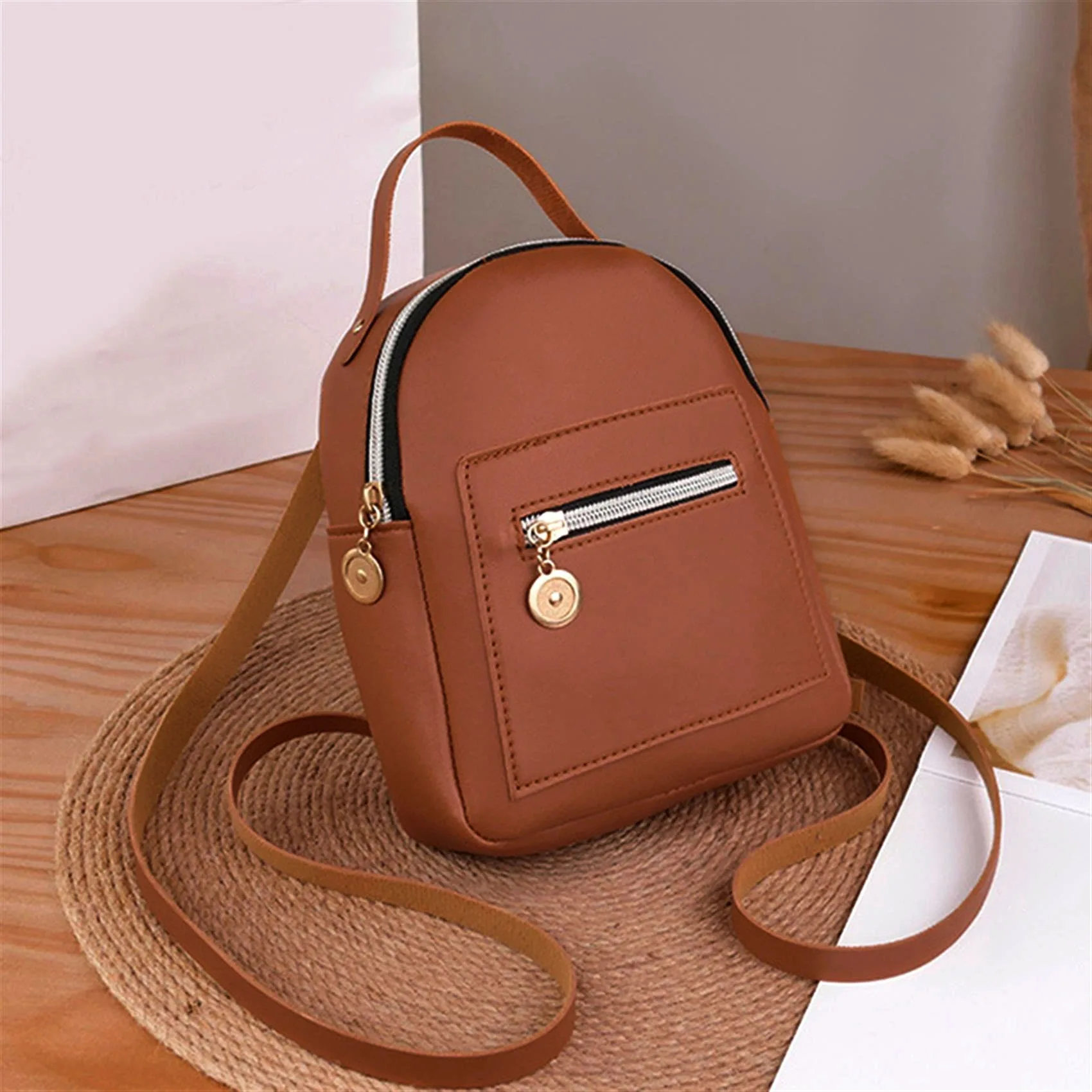 Mini Backpack for Women PU Leather Multifunction Crossbody Bag Small Fresh Solid Color Ladies Phone Pouch Pack Shoulder Bag NEW