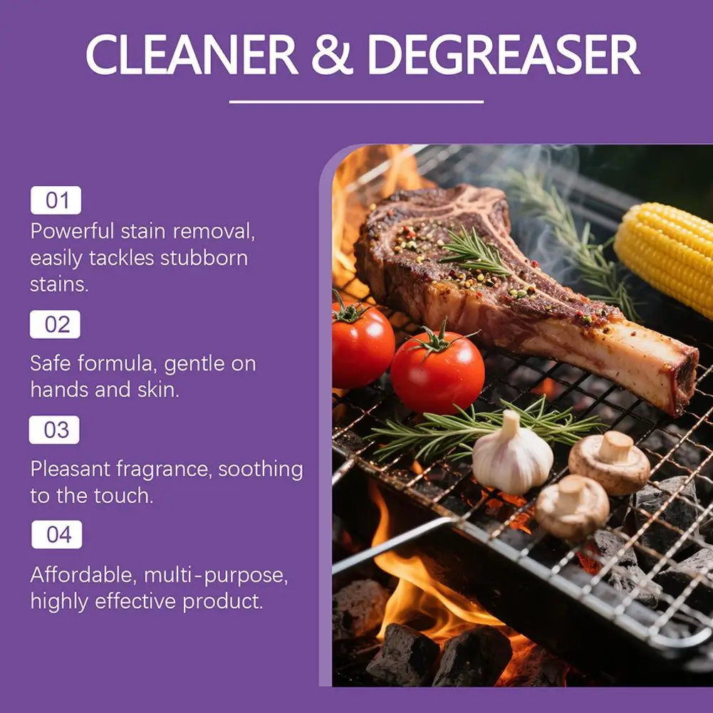 Limpiador de parrillas y sartenes para barbacoa, limpieza potente para eliminar la grasa tenaza y los residuos quemados de parrillas y sartenes, 120ml
