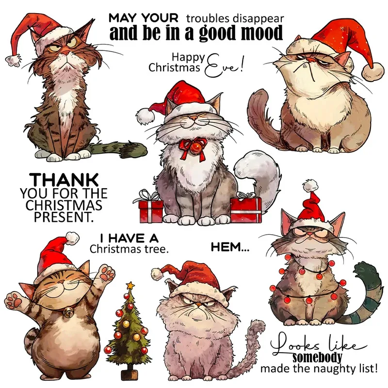 

Funny Christmas Cats Cutting Dies Clear Stamp DIY Scrapbooking Metal Dies Silicone Stamp For Cards Albums Decor
